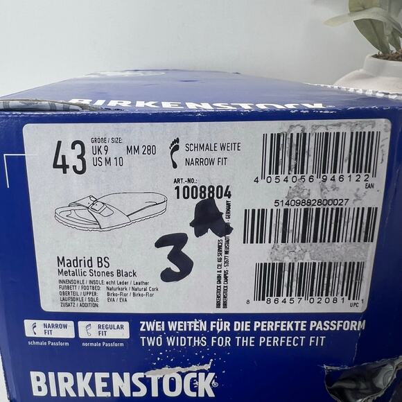 Birkenstock Madrid BS Birko Flur Sandal Metallic Stone Black Men 10/EU 43 NWB main image 8